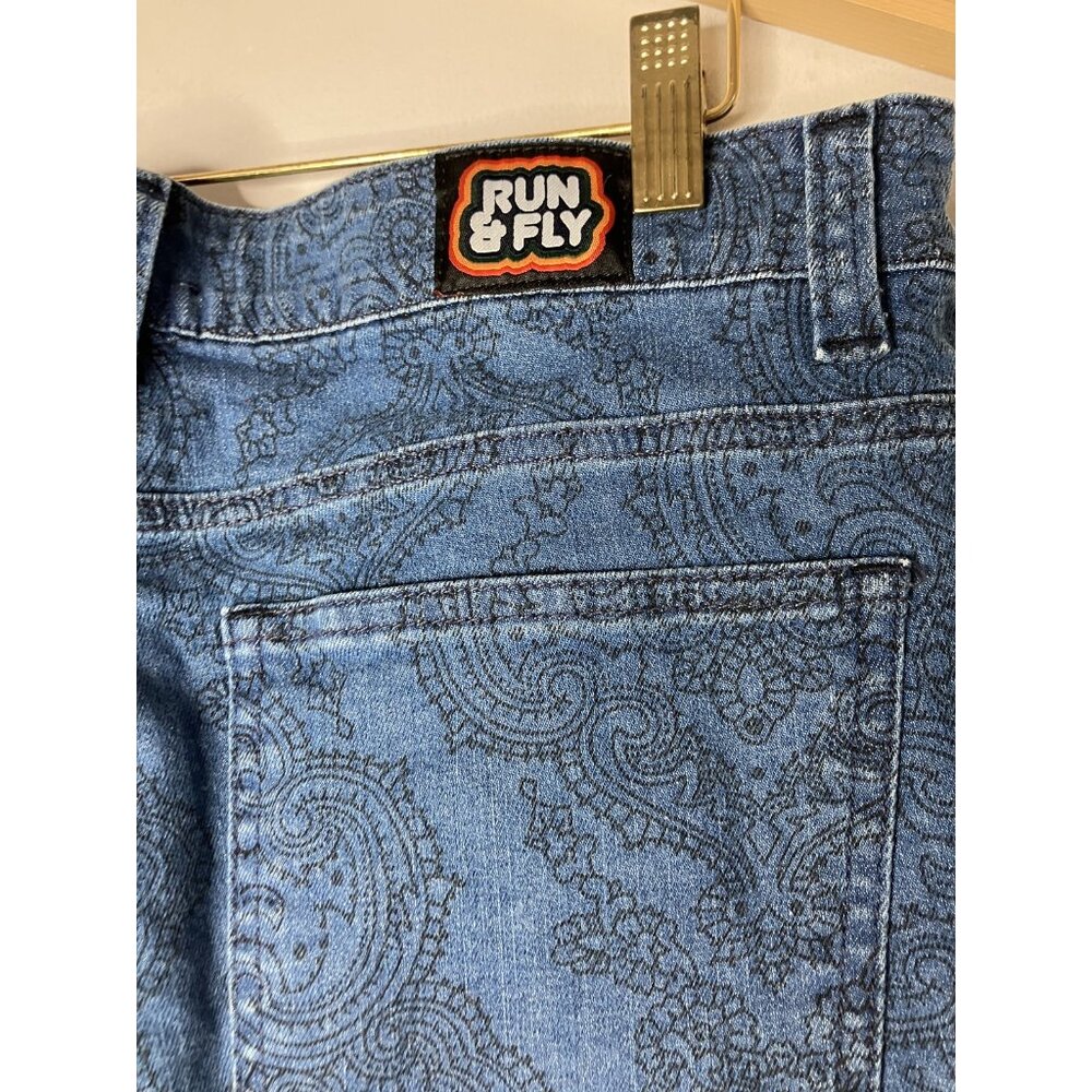 Run & Fly Blue Paisley Print Flare Jeans Women's Size 32 R Retro Boho - Picture 6 of 9